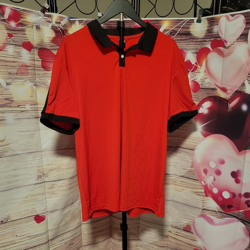 Men's Red Polo Shirt with Black Accents